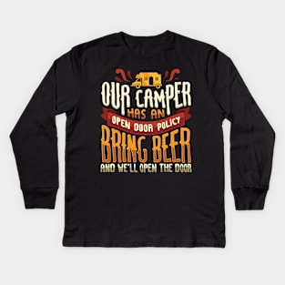 Funny Campfire Beer Drinking Design RV Camping Gift Kids Long Sleeve T-Shirt